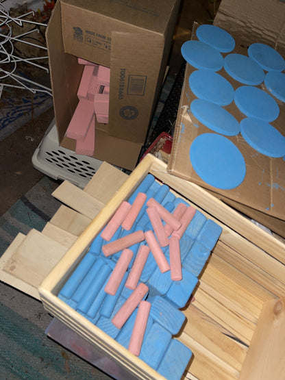 Giant Tumble Tower Game in PINK BLUE Natural + CRATE & STAND