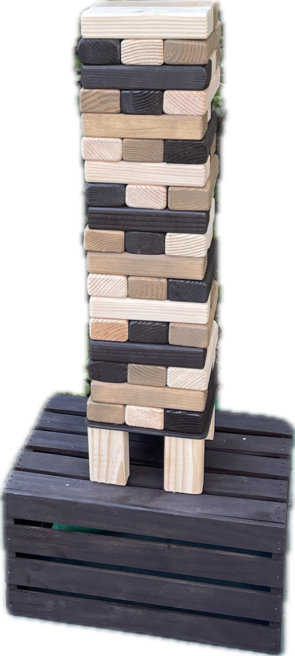 Giant Tumble Tower GAME Rustic Stained + CRATE & STAND