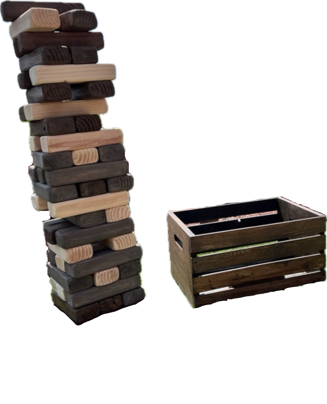 GIANT TUMBLE TOWER GAME, 45 STAINED + CRATE