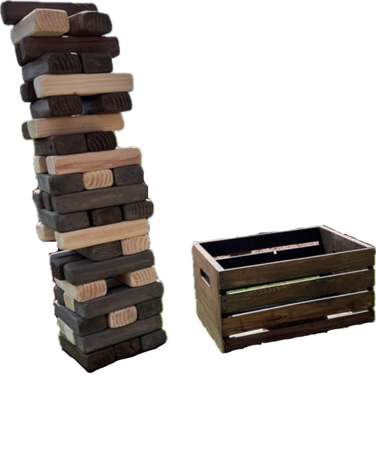 GIANT TUMBLE TOWER GAME, 45 STAINED + CRATE