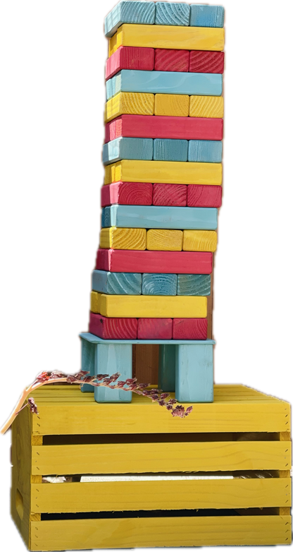 GIANT TUMBLE TOWER GAME 3 COLOR + CRATE & STAND