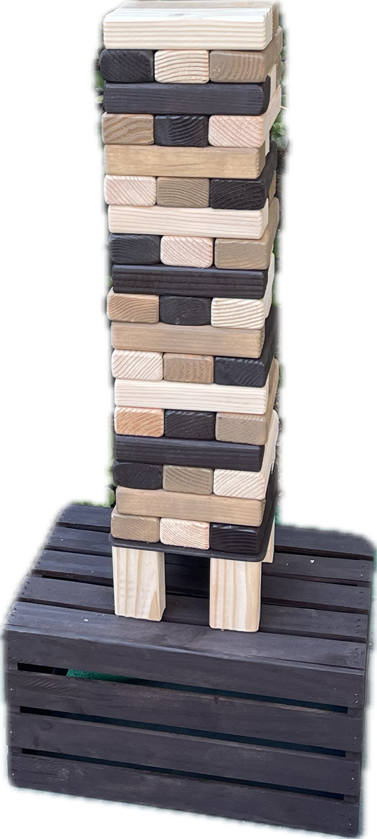 GIANT TUMBLE TOWER RUSTIC GAME STAINED + CRATE & STAND