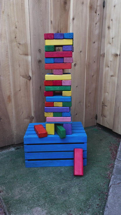 GIANT Tumble Tower GAME COLORFUL Rainbow + CRATE & STAND