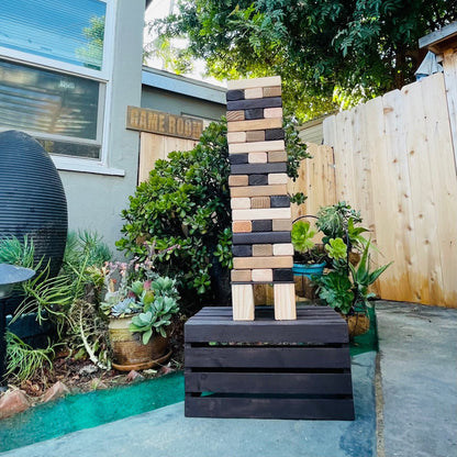GIANT TUMBLE TOWER RUSTIC GAME STAINED + CRATE & STAND